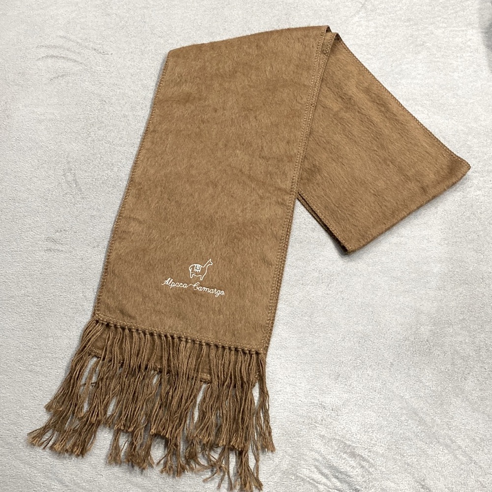 New Alpaca Camargo Woven 100% Alpaca Fringe Camel Brown Scarf Made in Peru !